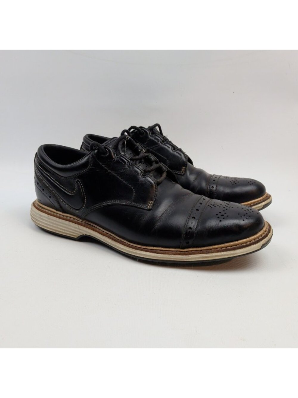Nike Lunar Clayton Black Leather Golf Core Preppy Country Club Men Sz 8.5 US